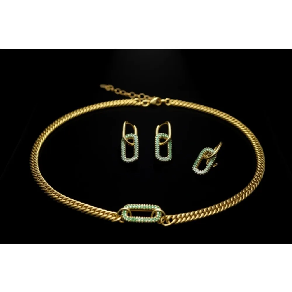 

Позолоченный комплект украшений: колье с кристаллами и серьги, двусторонний кулон, регулируемая цепочка, съемные кольца для женщин