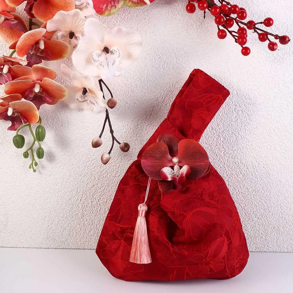 

Аксессуары Cheongsam, сумка на запястье с кисточкой и узлом, сумка для мелких предметов, подвеска с цветком, сумка с вышивкой, свадебная сумка для конфет, сумка-ведро