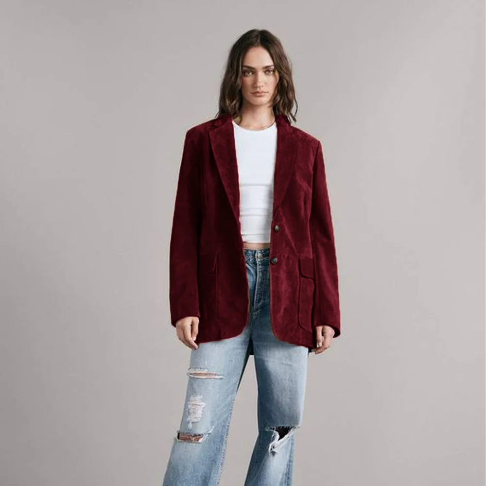 Veste en daim pour femme avec boutons à boutonnage simple, manteau élégant pour femme, vêtements pour dames, tendance, nouveau, extérieur, 2024