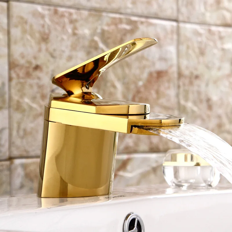 BAKALA Toad All Brass Golden/Chrome Finished/Nickle Brushed Taps Deck Mounted Basin waterfall Faucet Mixer Sink Tap LH-8031