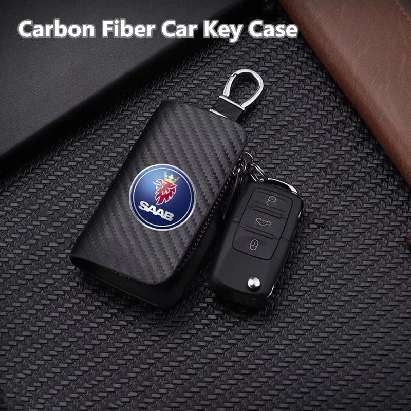 Carbon Filber Car Key Case Keys Full Cover Leather Protection Shell Bag for SAAB SCANIA 9000 900 428 03-10 9-3 9-5 93 95