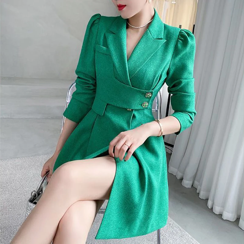 autumn winter elegant fashion solid color waist mini dress female long sleeve temperament vocation robe ladies vestidos de fiest