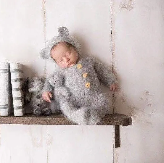 Mohair Wool Newborn Photography Props Baby Romper Costume Boy Girl Bear Bodysuits Outfit Photo Props Clothing Fotografia