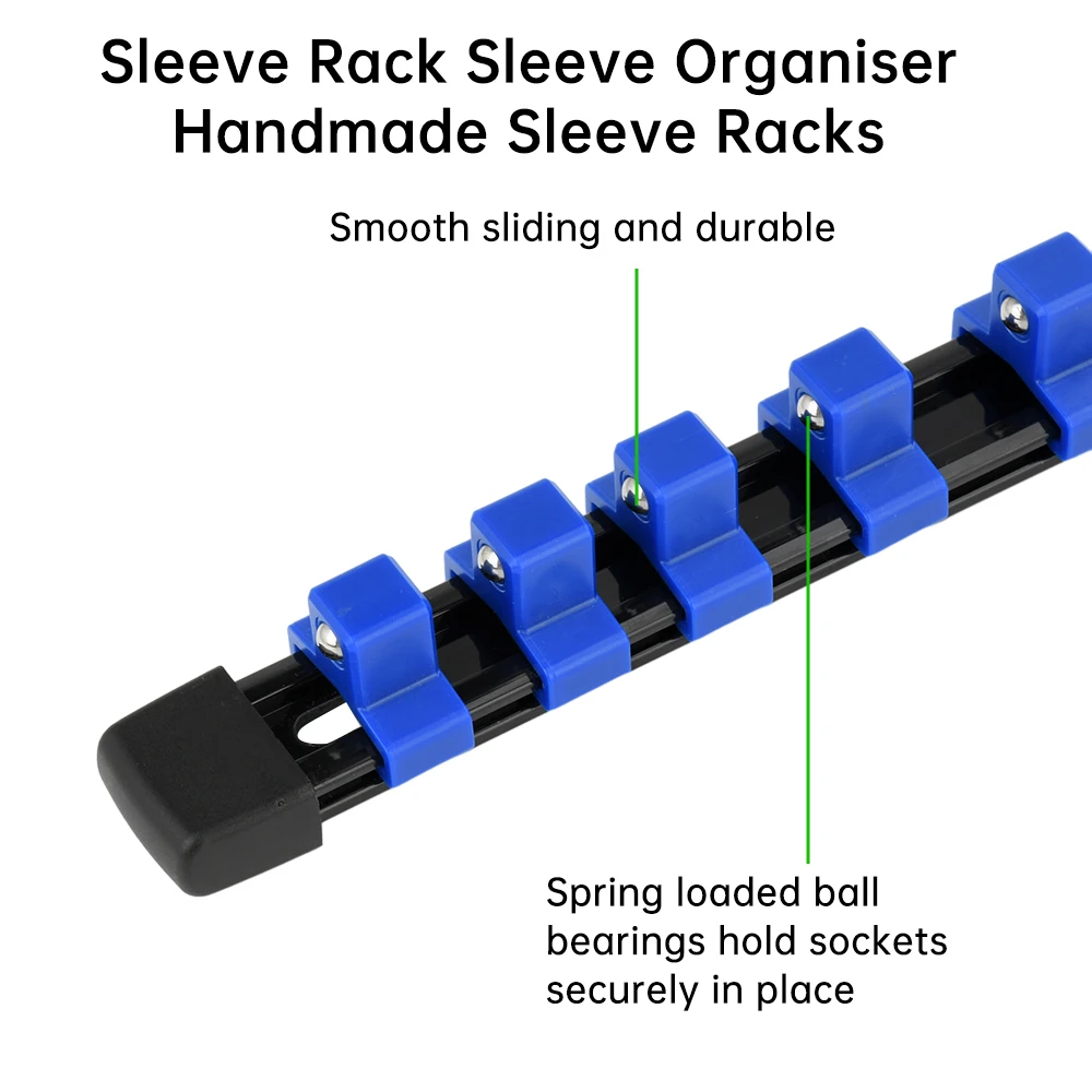 Socket Organizer Drive 1/2-Inch x 12 Clips 3/8-Inch x 15 Clips 1/4-Inch x 16 Clips Premium Quality Socket Clip Rail Holder