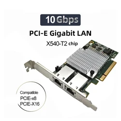 Placa de rede porta Ethernet, Acessórios da empresa, Compatível com PCIE X8, Dual Copper, RJ45, Chipset 10G, X540-T2, 10G, PCIE x8, PCIE-X16