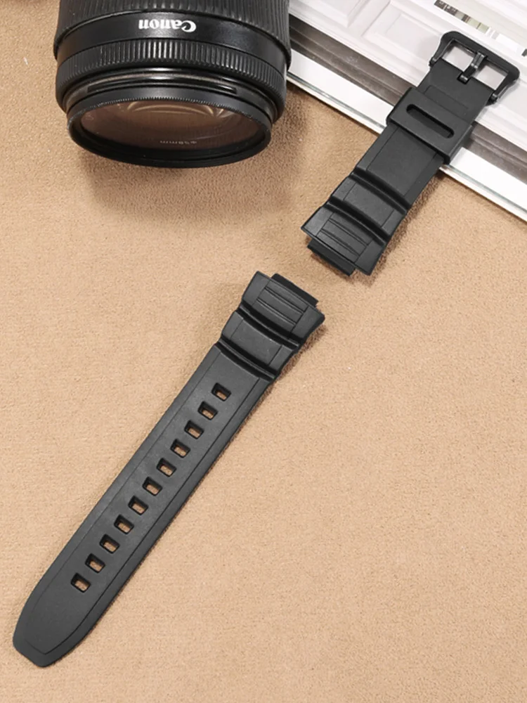 Waterproof Rubber Convex Interface Watchband for Casio 5434 MCW-100H W-S220 Series Stainless Steel Needle Buckle Watch Strap