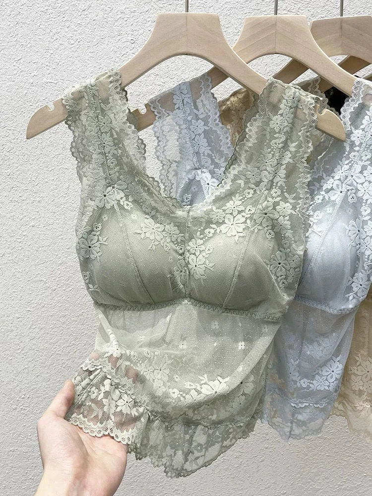 سترة نسائية صيفية بحزام من الدانتيل مع وسادة صدر ملابس خارجية 2024 ملابس داخلية جديدة بالطول مطابقة داخلية