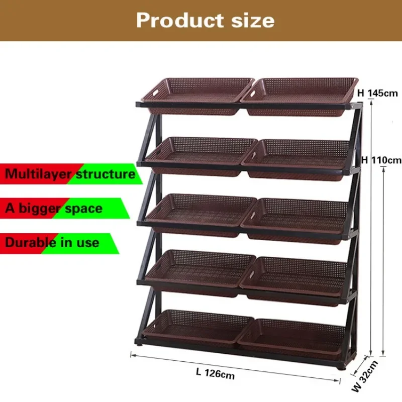 Supermarket Shelf Retail Shelves with Basket 5 Tier Grocery Store Fruit and Vegetables Display Stand