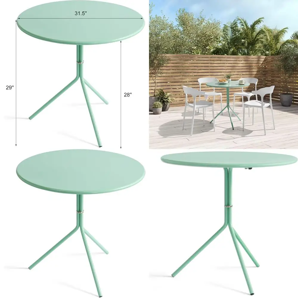 

Круглый металлический стол для патио, диаметр 31,5 дюйма, минималистичный стиль бистро, подходит для использования в помещении и на улице, цвет «морской стеклянный зеленый»