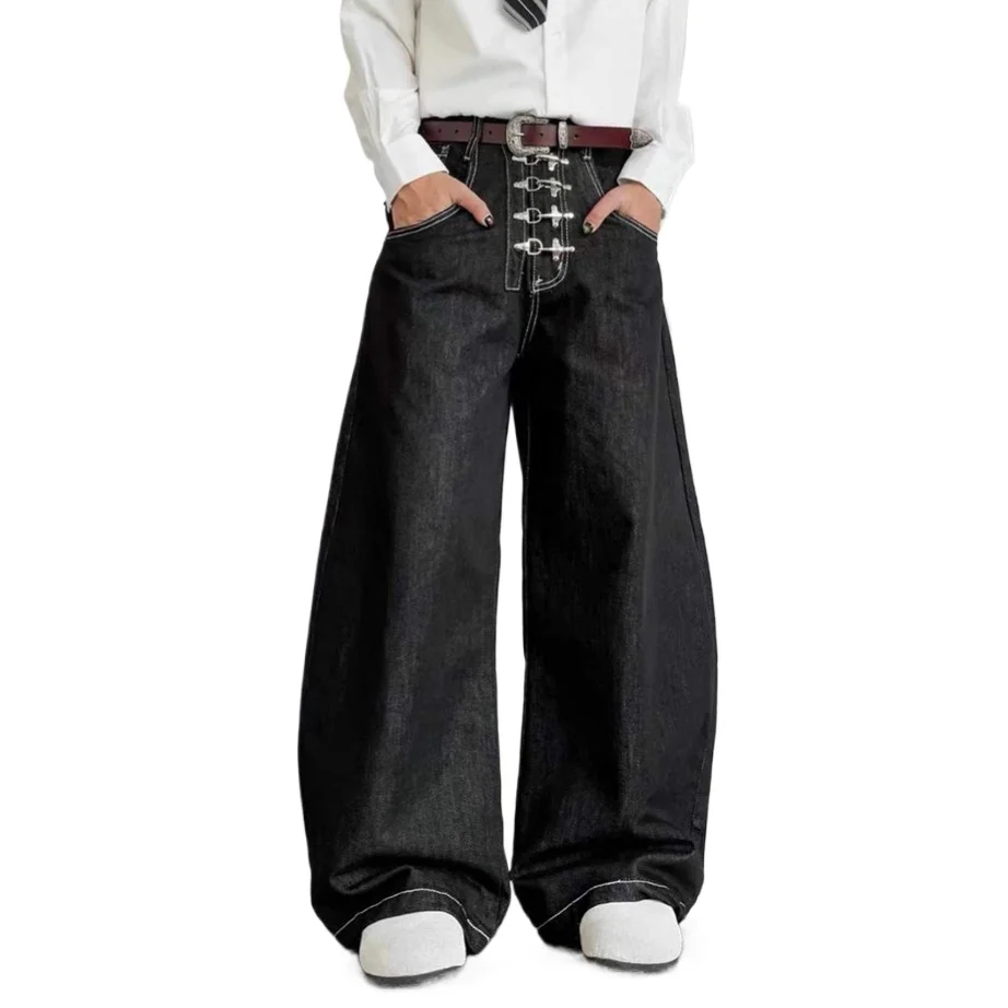 

Men's Fashion Loose Fit Vibe Style Hip Hop Jeans Pants High Street Personality Design Cleanfit Oversized Denim Trousers Wide Leg