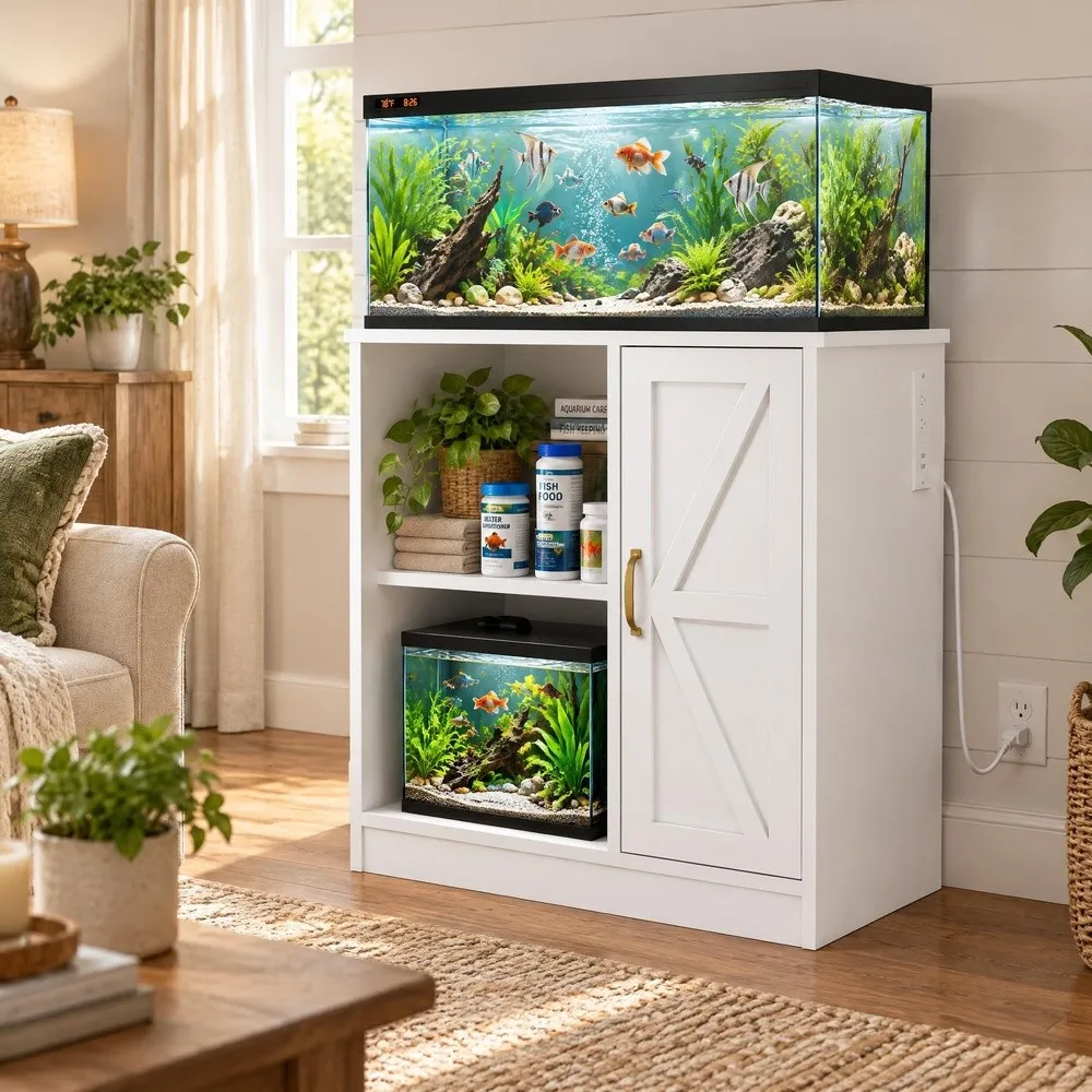 20 29 Gallon Fish Tank Stand with Power Outlet and Cabinet HFT001W