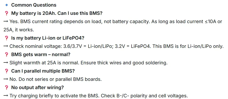 BMS 1S 2S 10A 3S 4S 5S 25A Lithium-Batterie-Schutzplatine 18650 Li-Ion Lipo Ladegerät Überladung Überentladung Kurzschluss PCB – Detail 8