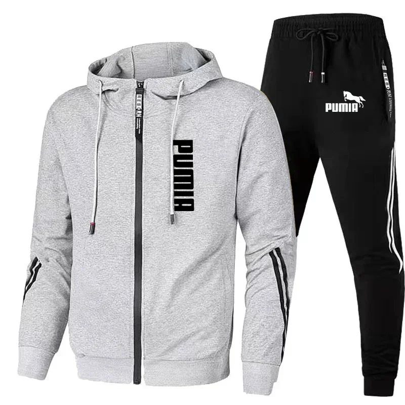 Heren Herfst Winter Lange Mouw Sport Trainingspak Mode Jacks Met Rits En Joggingbroek Casual Mannelijke Fleece Bedrukte Trui Pakken