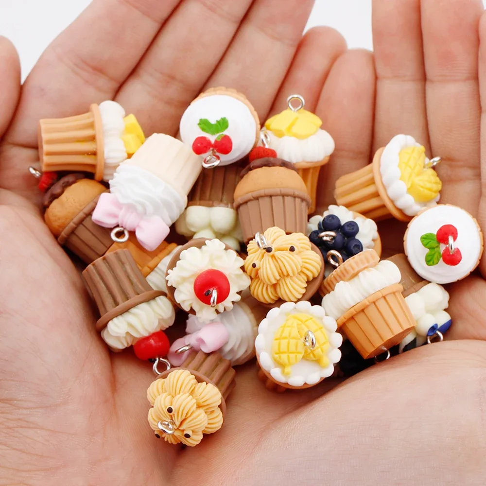 8pc 3D Fruits Cup Cake Food Resin Charms Cute Kawaii Pendant Charms for Earring Necklace Jewelry Making Accessories Diy Supplies