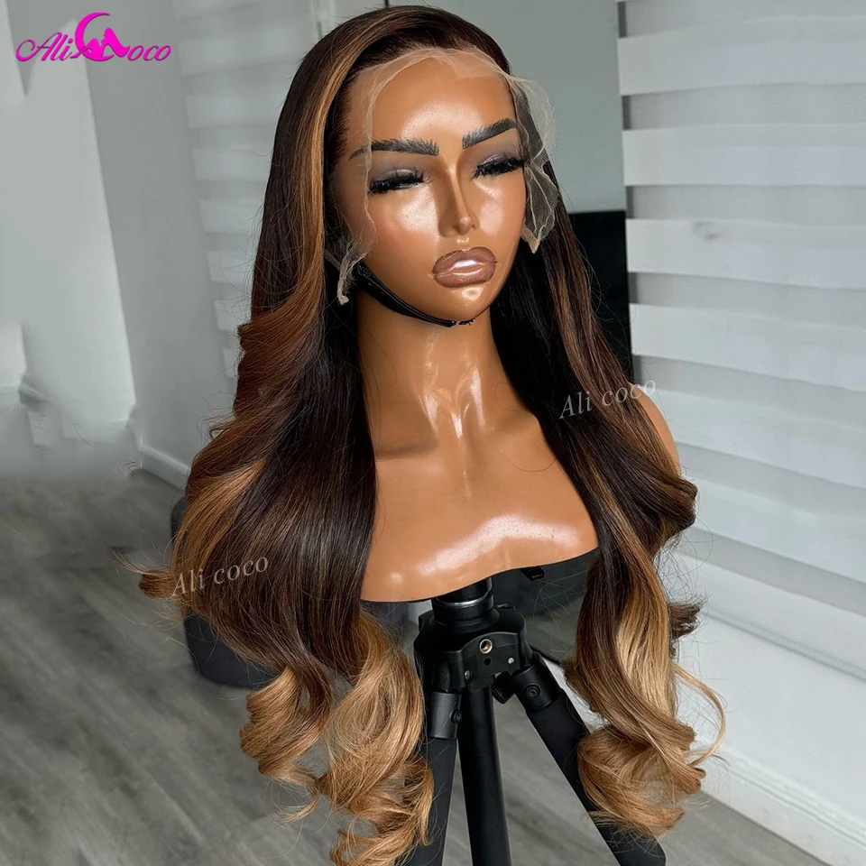 Omber Brown Body Wave 13x4 parrucche anteriori in pizzo parrucche per capelli umani Remy 13 x6 pizzo per le donne trasparente 180 densità Pre pizzicata