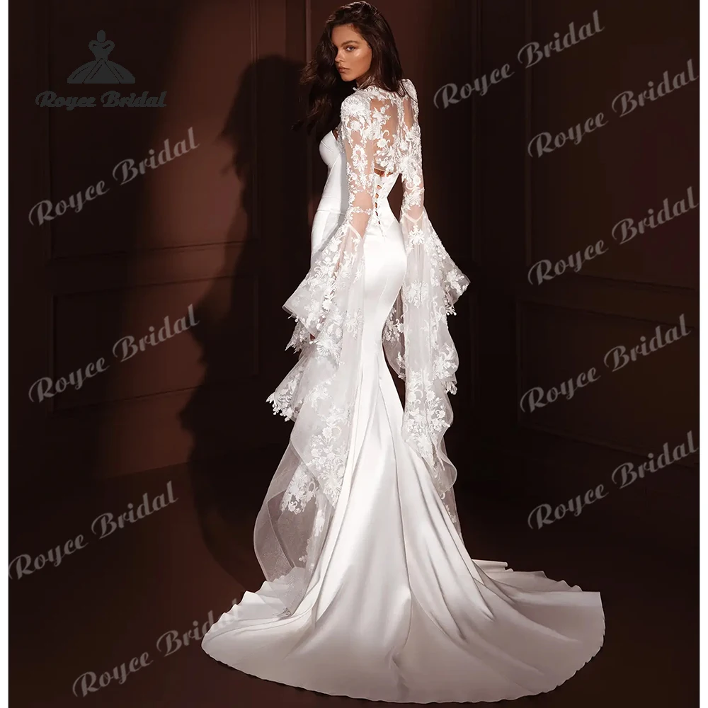 Sexy V Neck Elegant Mermaid Wedding Dresses 2027 Flowers Lace Detachable Shawl Bridal Gown Customized Vestido De Novia