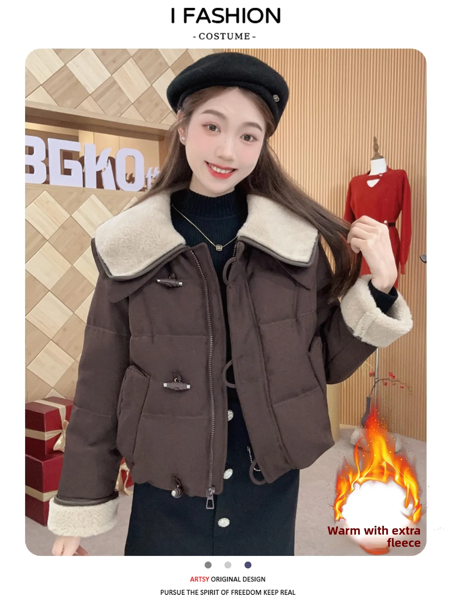 

Faionable Thiened down Cotton Jaet Women's Winter Coat Warm Fluffy Lined Korean Sle Long Sve Zipper Closure ...