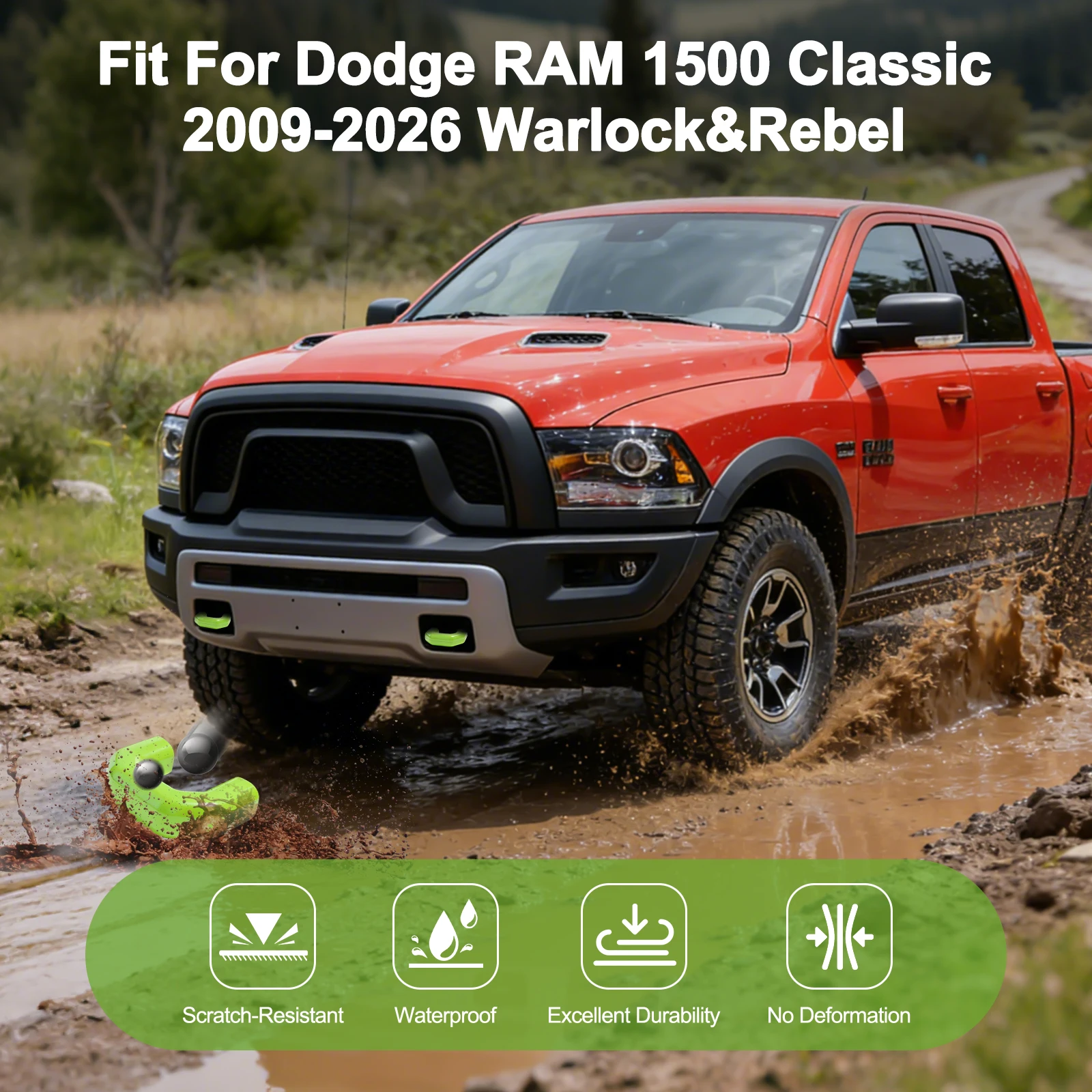 Tow Hitch Covers for Dodge RAM 1500 Classic 2009-2026 Warlock & Rebel, U-Shape, Tow Hook Cover Accessories view 6