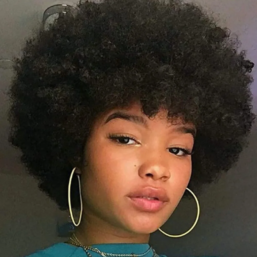 

Bouncy Fluffy Kinky Curly Wig Short Afro Spiral Curl Wigs for Women Natural Black Brazilian Machine Made Preplucked Remy Hair