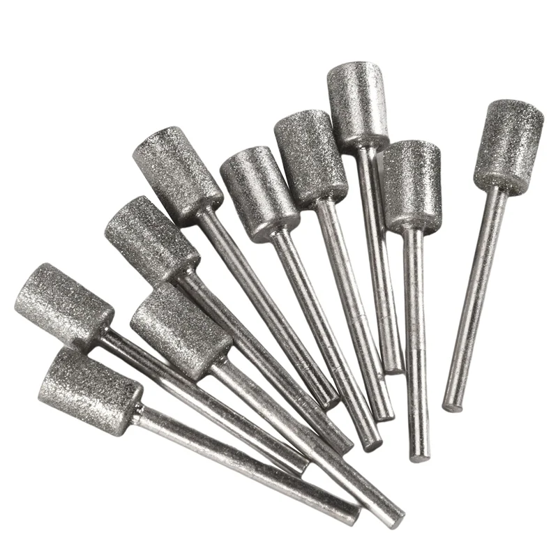 AA63 HOT 10 Pieces Diamond Bit Diamond Grinding Bits Head 1/8 Shank 8Mm Cylinder Head Diamond For Most Rotary Tool Bit Grinder