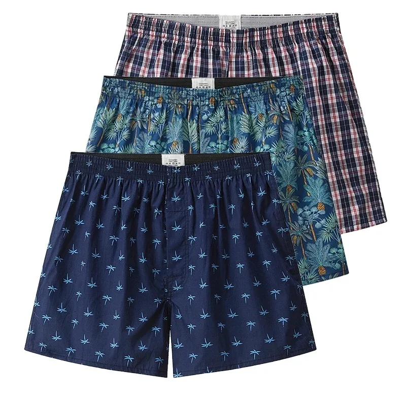 Cotton Men's Boxer Shorts, High Quality College Style, Men's Underwear, Breathable Loose Pajamas, Soft Shorts, 3 Pcs