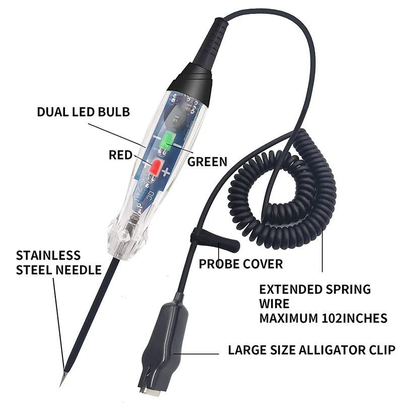 Automotive Test Light 6-24V DC Dual LED Circuit Tester, Auto Electric Tester Light Tool With Buzzer Sound And Probe