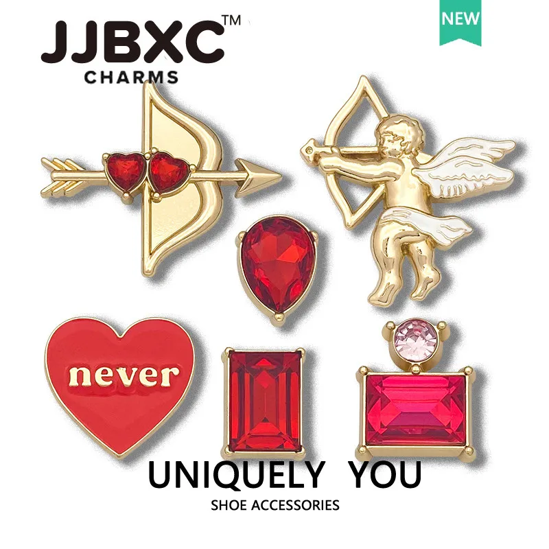 JJBXC CHARM Metal Shoe Buckle cross Shoe AccessoriesRed Gem Series Cupid Love Diamond Square DiamondDIY Fashion Shoe Accessories