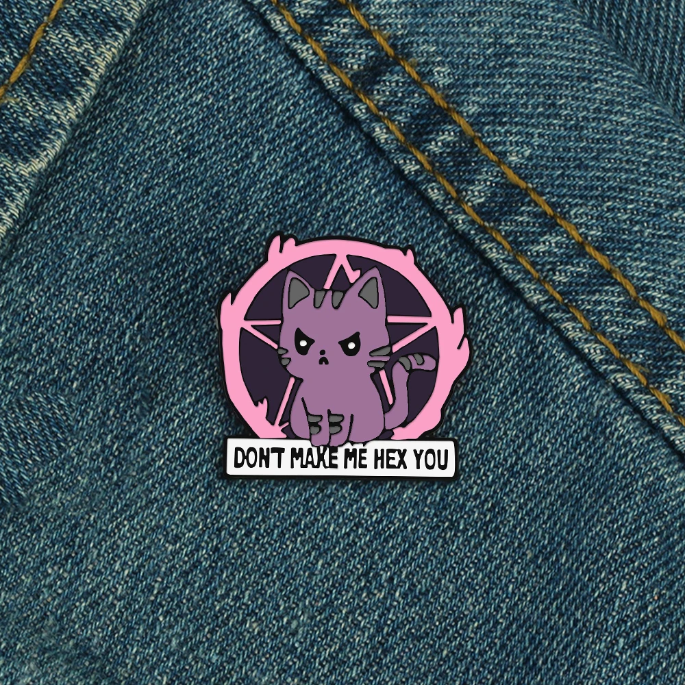 Cute Dark Satan Enamel Pin Custom Don't Make Me Hex You Halloween Cat Brooch Lapel Badges Gothic Animal Jewelry Accessories Gift