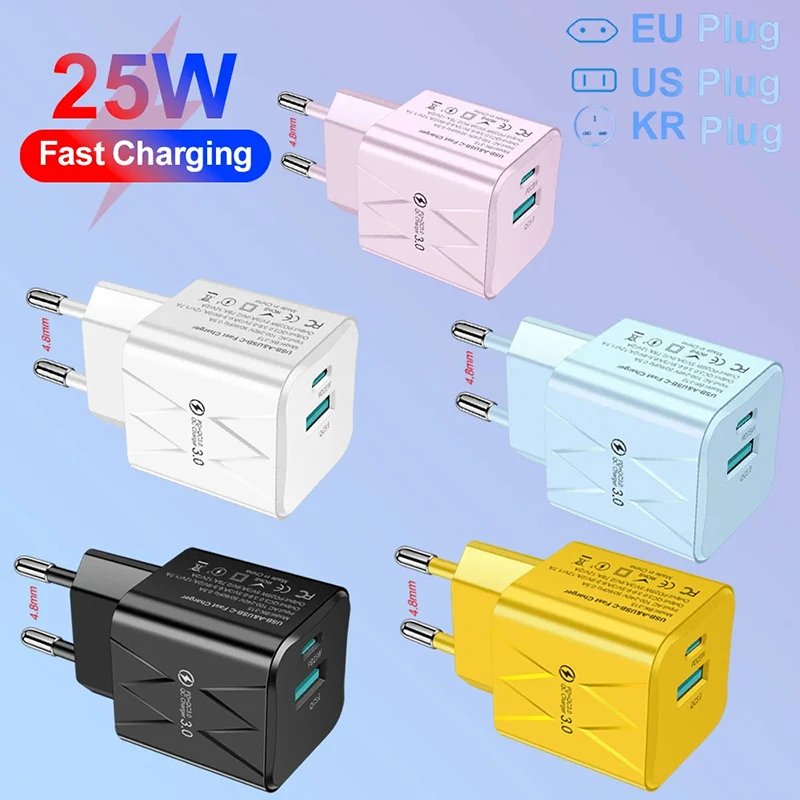 25W PD USB C Fast Charger 2 Ports Travel Plug Phone Fast Charging Adapter For Iphone 15 Pro Max Xiaomi 14 Oneplus Kr Eu Us Mini