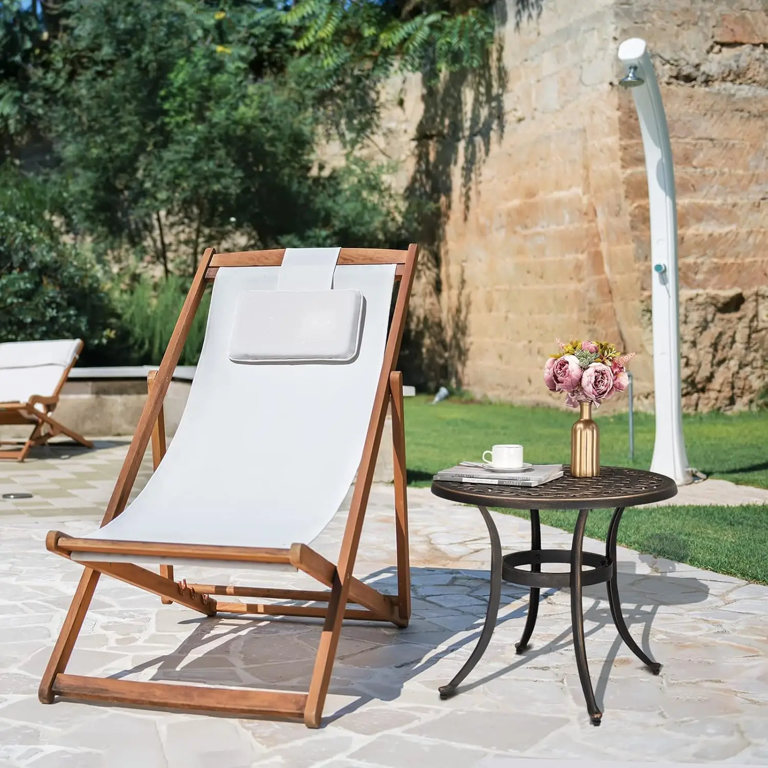 طاولة جانبية خارجية من الألومنيوم المصبوب مقاس 24 بوصة، طاولة قهوة مستديرة لجميع الأحوال الجوية، طاولة الشرفة، طاولة بيسترو خارجية #2