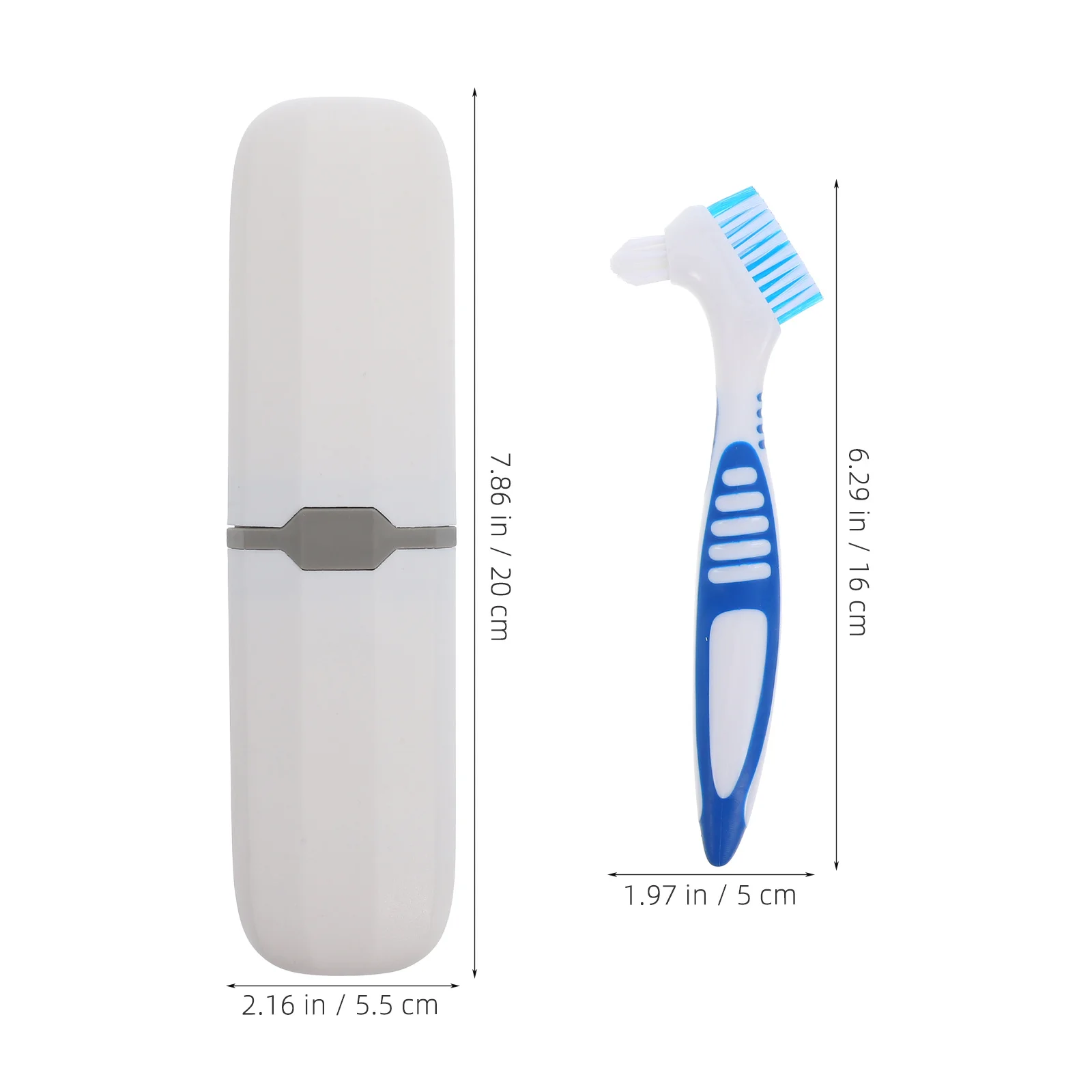 1 set Portable Denture Brush Set Storage Case, Double Sided Cleaning Bristles Oral Care, Travel Toothbrush Holder Retainer