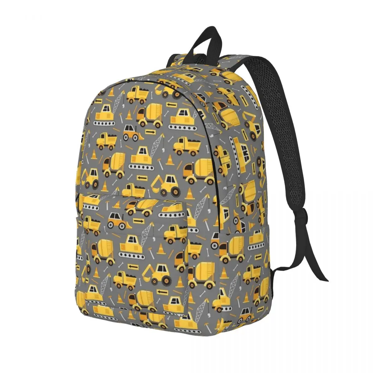 Caminhão de construção na mochila cinza para crianças, Sacos de livros escolares para meninos e meninas, mochila estudantil, saco primário pré-escolar, ao ar livre