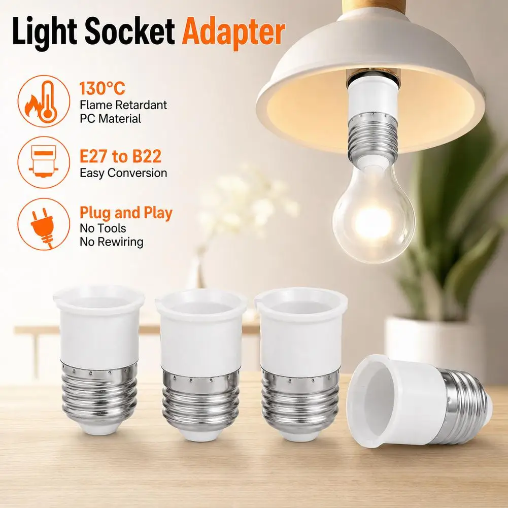 E27 to B22 Light Socket Adapter Flame Retardant PC Heat Resistant Tool Free Install Household Lamp Conversion Socket Converter