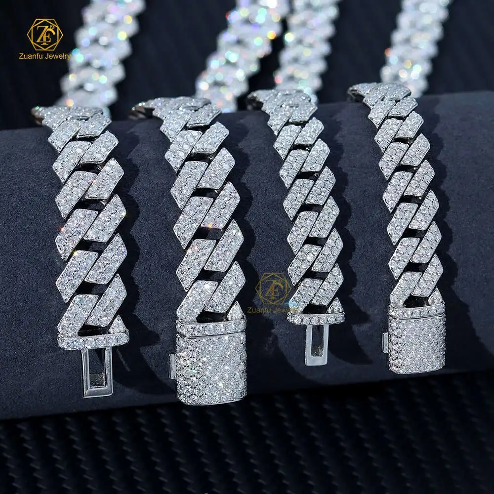 8mm 10mm 12mm 20inches Dropshipping Gold Plated 925 Silver Hip Hop Jewelry Iced Out Moissanite Cuban Link Chain Jewelry