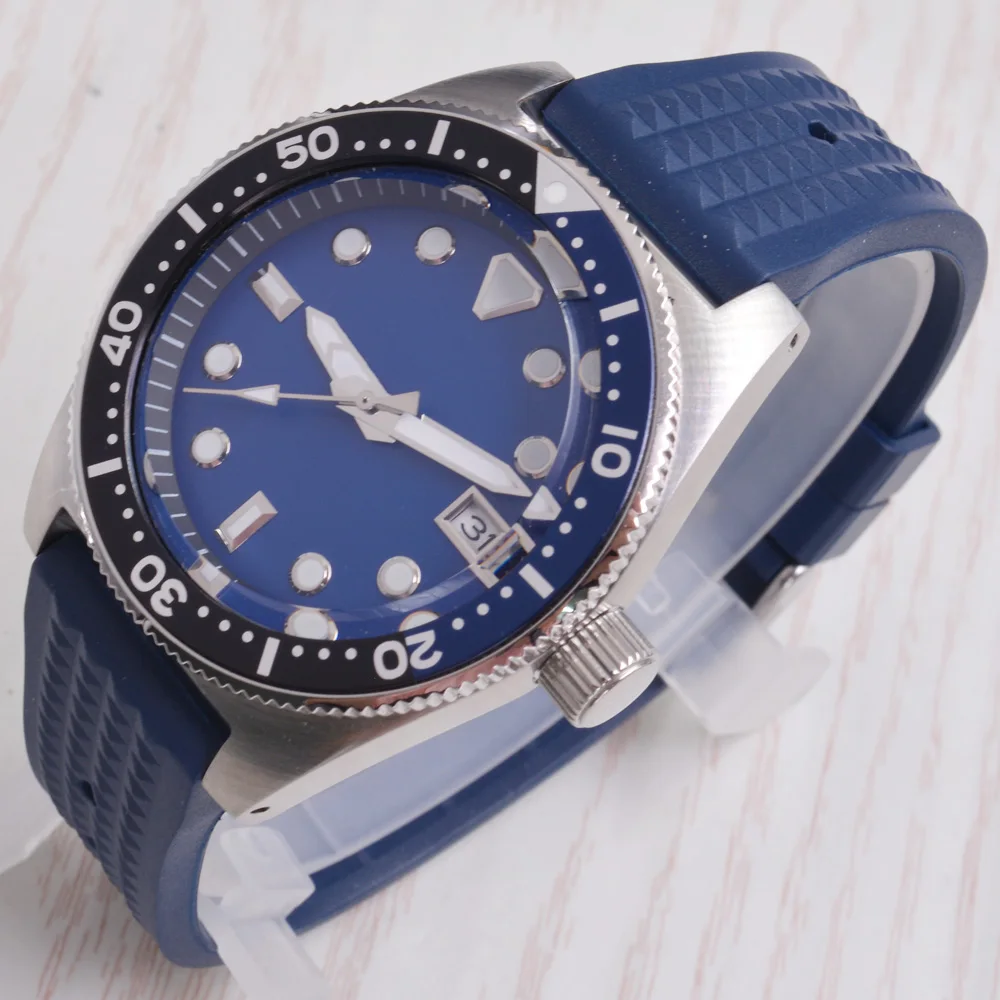 

40MM Seiko NH35 Movement Sterile Blue Dial Rubber Strap Sapphire Glass Luminous Automatic Men Mechanical Watch