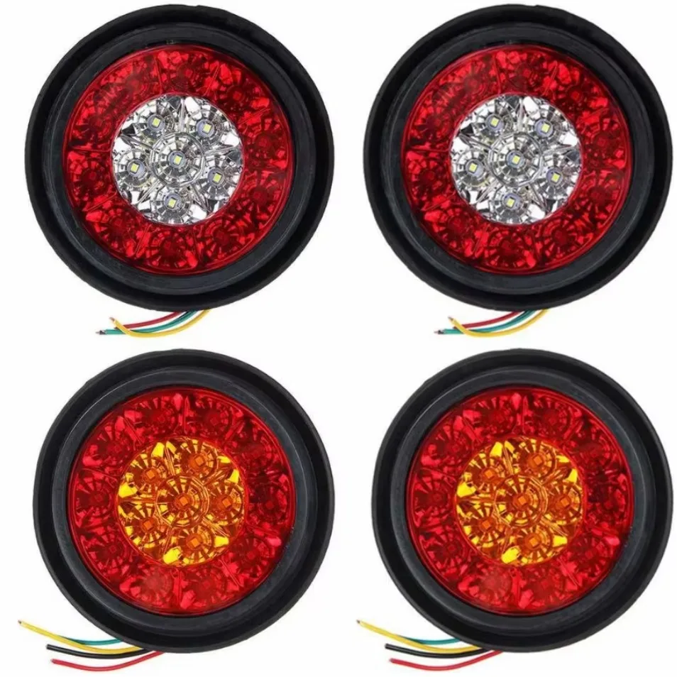 A Pair 16 LED Dual-Color Taillights Rubber Ring Round Taillights Car Rear Tail Light Turn Signal Light for RV Trailer Truck 1SET