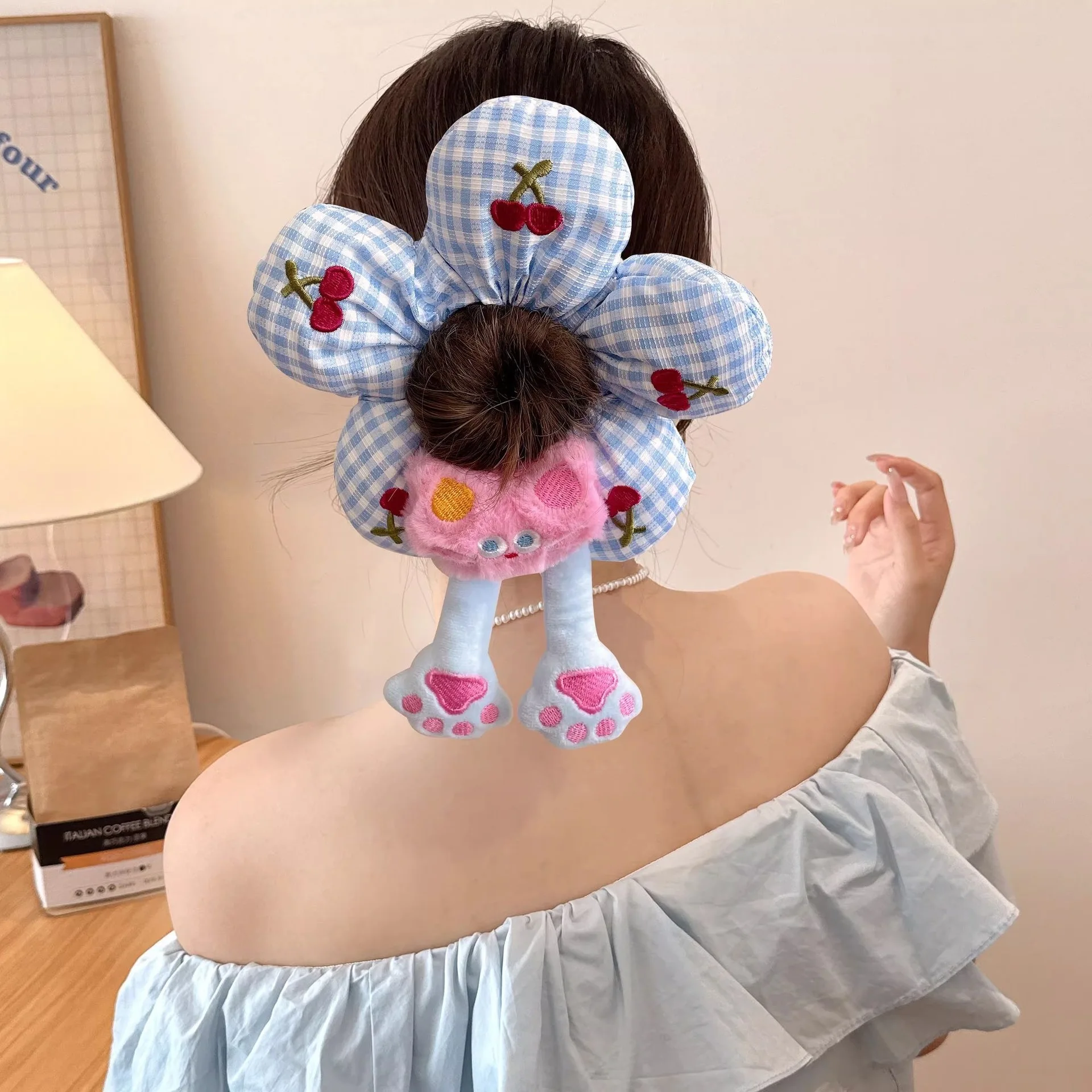 

AWAYTR Cartoon Floral Doll Headbands Elasticity Nylon Rope Scrunchies Ponytail Women Hair Ties Holders Rubber Band Headdress