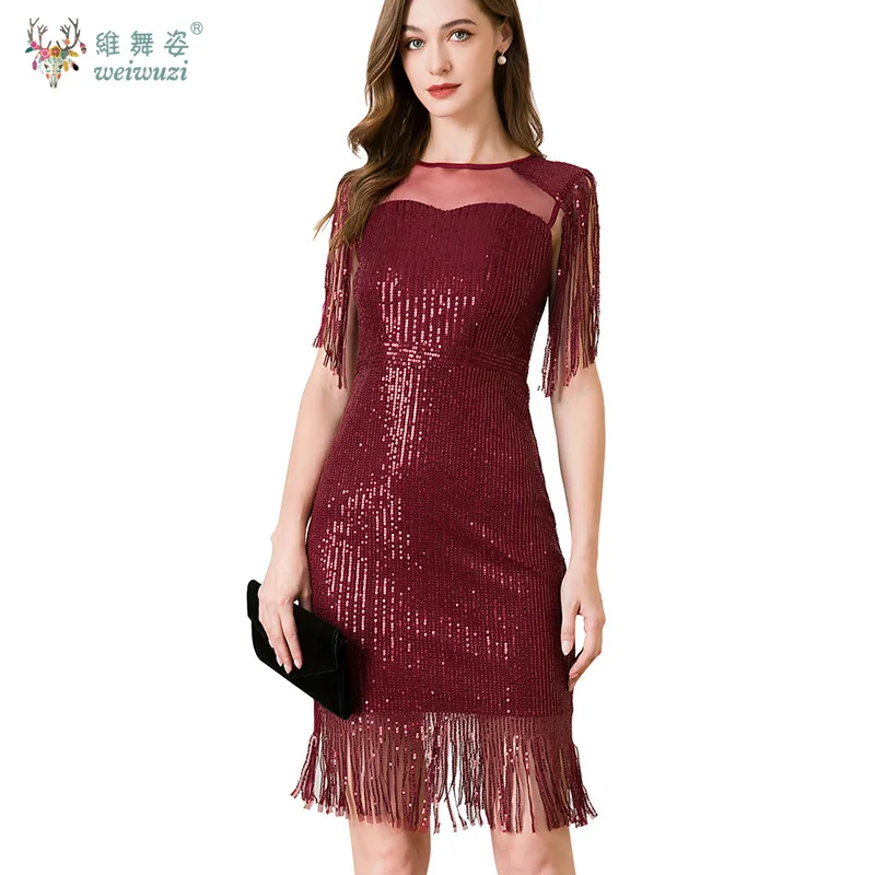 فاخر أنيق شرابات قصيرة الأكمام الترتر فستان حفلات الزفاف فساتين نسائية مساء سليم مثير كوكتيل الترتر هامش فستان