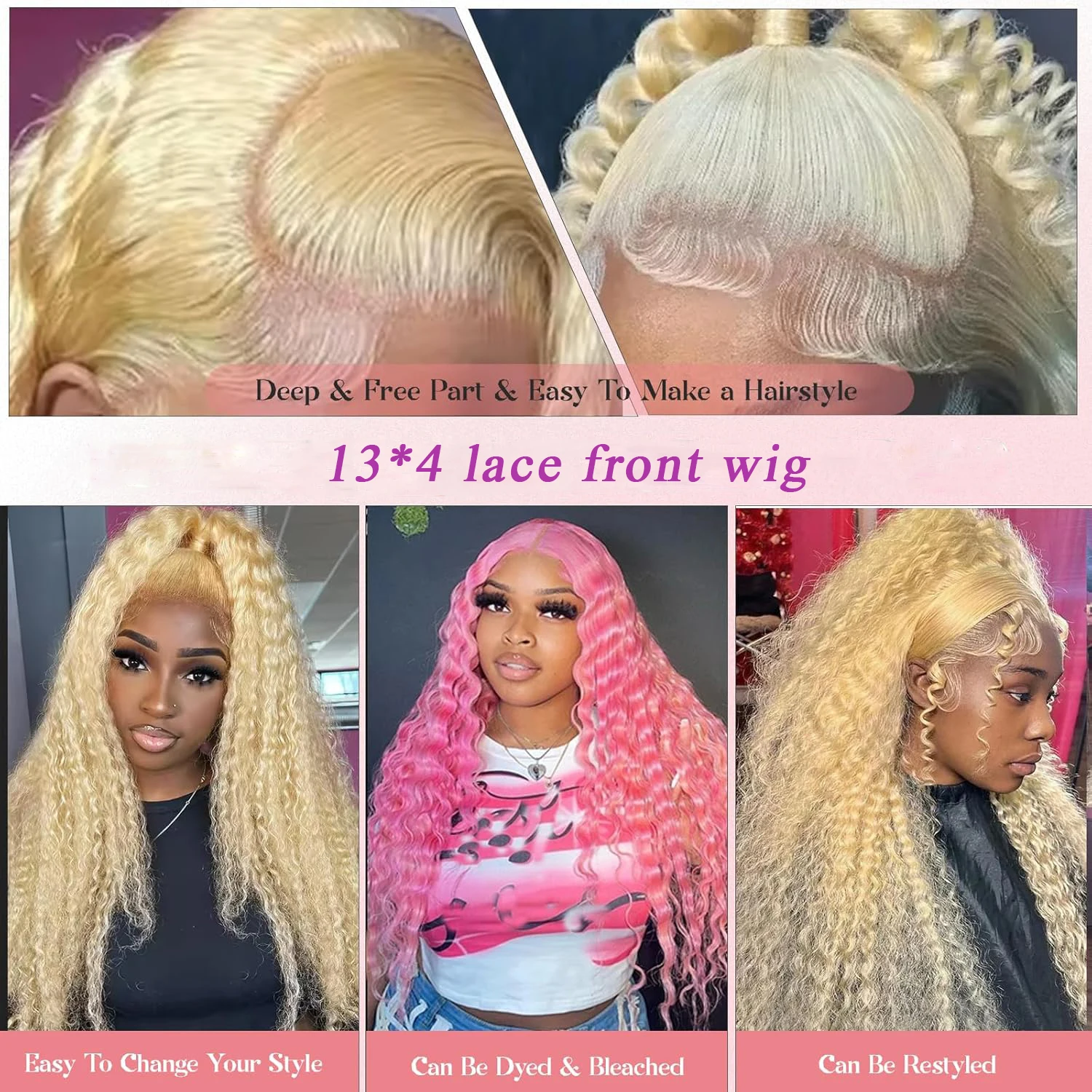 613 Deep Wave HD Lace Frontal Wig  Density Long Blonde Curly Wig Water Wave 613 Wig Pre Plucked With Baby Hair for Women image 5