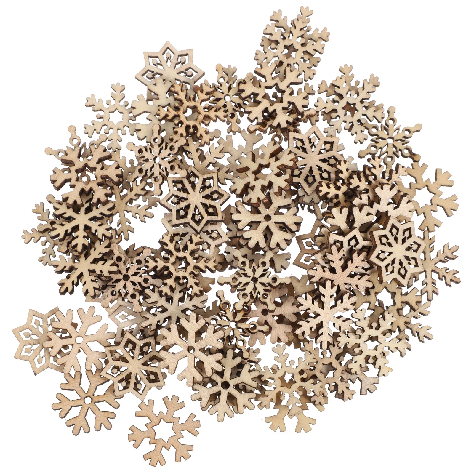 

100 Pcs Crafts Small Wood Snowflakes for Ornanmebt Wooden Cut Outs Beige Unfinished Mini Christmas