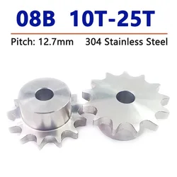1pc 08B Sprocket Wheel 10/11/12/13/14/15/16/17/18/19/20/21/22/23/24/25 Teeth Chain Gear Industrial 304 Stainless for 08B Chain