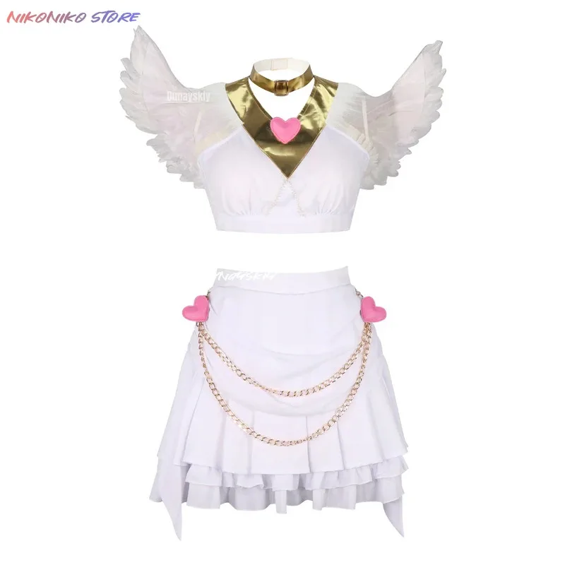 لوليتا فستان الملاك اللباس الداخلي والتخزين مع Garterbelt تأثيري اللباس الداخلي فستان أبيض الزي الجناح زي هالوين ملابس للحفلات أنيمي