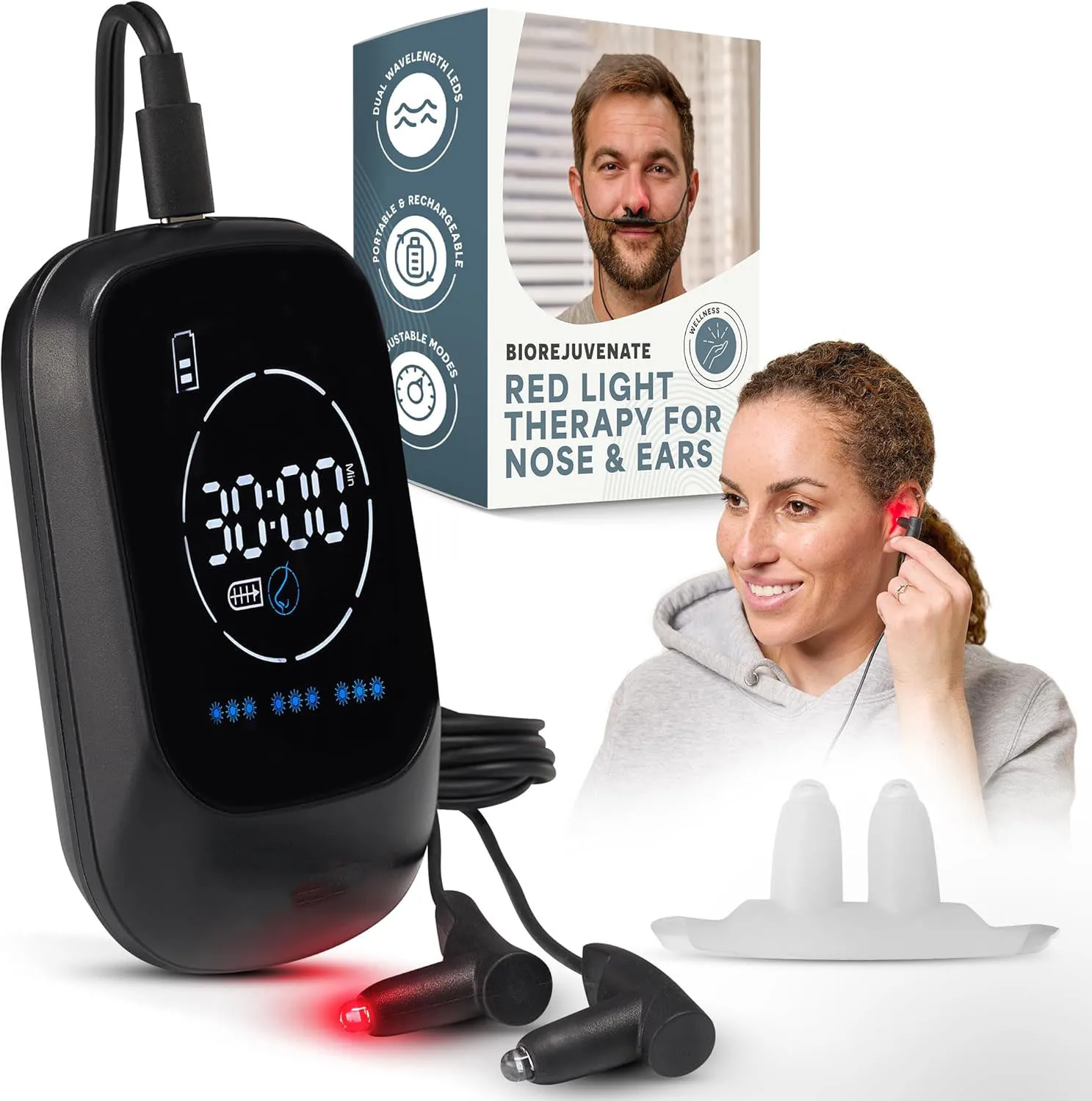 Compact Portable Red Light Therapy Device Rechargeable Infrared Nasal Therapy for Sinus Rehabilitation Therapy Supplies