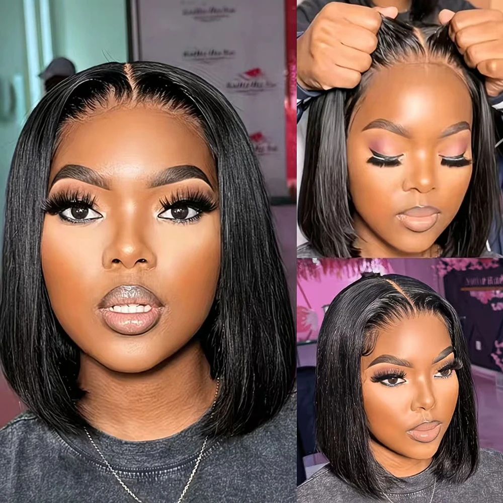 

Human Hair Hd Lace Wigs 100% Short Bob Wig Straight Lace Front Wigs 6x4 Pre Cut Lace Closure Glueless Wigs Ready To Wear Go