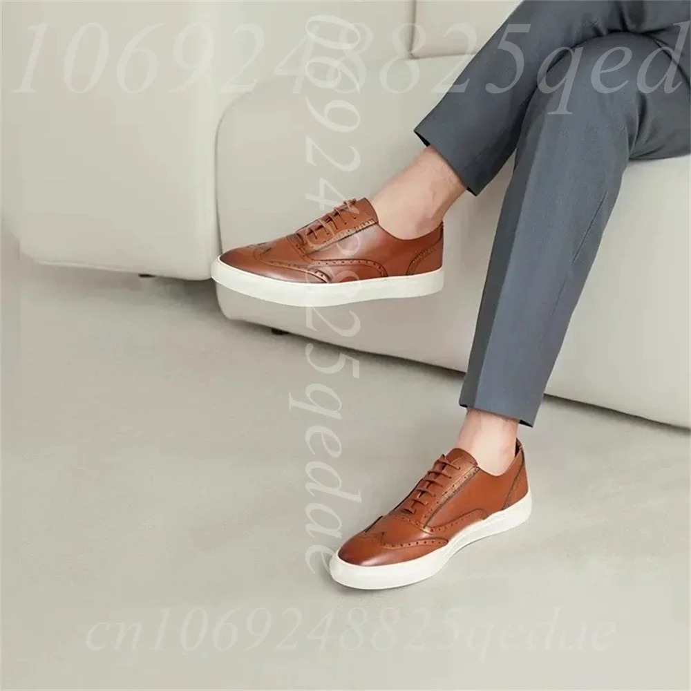 Men's Brogue Lace-Up Sneakers Wingtip Detail, Non-Slip Rubber Sole, Comfortable Durable Casual Footwear for Men, Multiple Colors