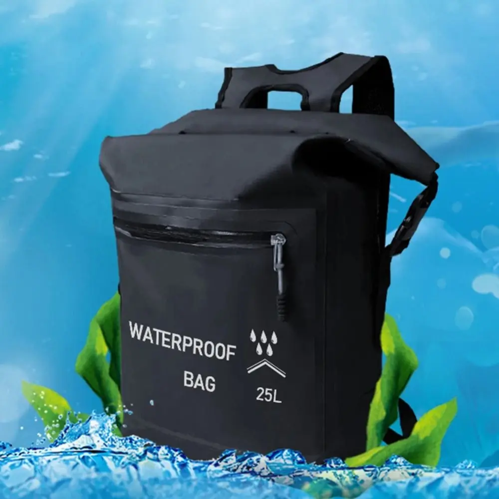 Zipper Pocket 25L Waterproof Backpack Thickened Material Roll-Top Closure Beach Storage Bag Folding Waterproof Swimming Backpack