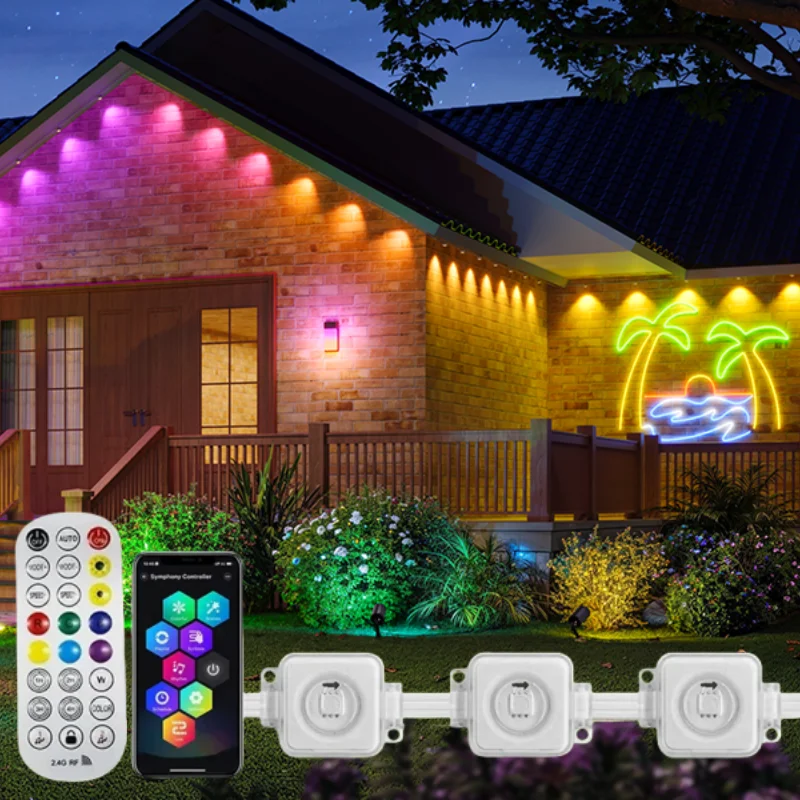 Smart LED Eaves Light com Modo de Cena, Impermeável Fantasia Neon Strip, DIY Casa, Pátio, Decoração Piscina, Holiday Party, RGB, ao ar livre