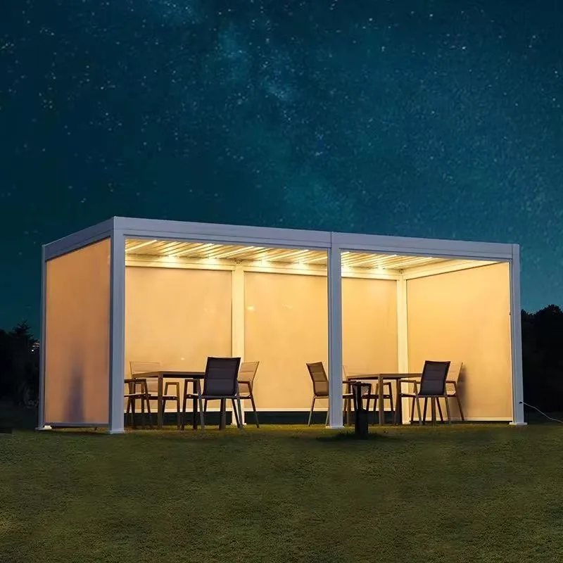 Custom DIY Aluminum Frame Bioclimatic Pergola, Motorized Garden Louvered Gazebo with Retractable Roof for Outdoor Patio