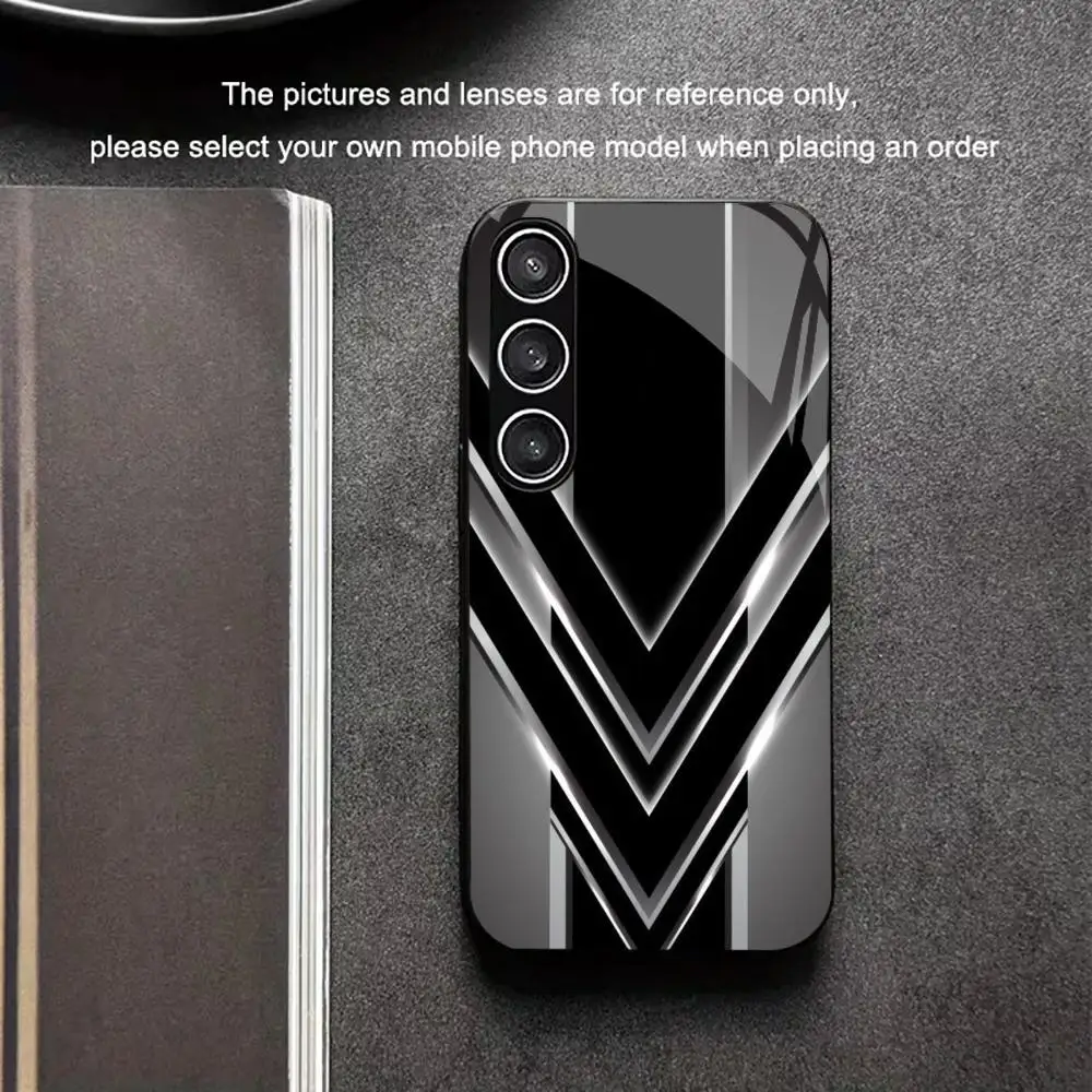 Silver gray three-dimensional V-shaped arrow glass phone case suitable for Samsung Galaxy S26 S25 S24 S22 S21 S20 FE/Ultra/Plus