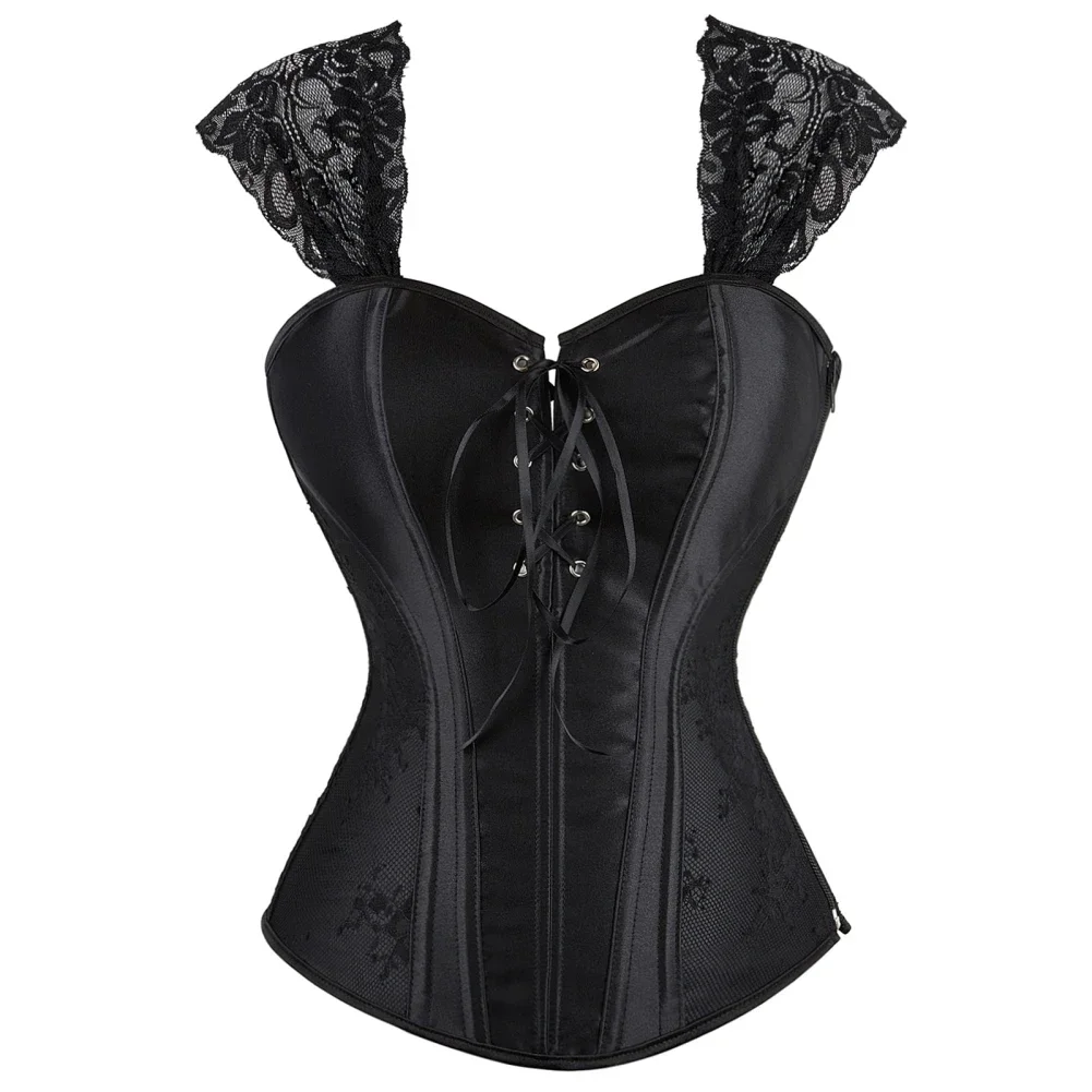 Women Corset Top With Straps Zipper Victorian Sexy Bustier Floral Lace Up Overbust Lingerie Gothic Fashion Plus Size